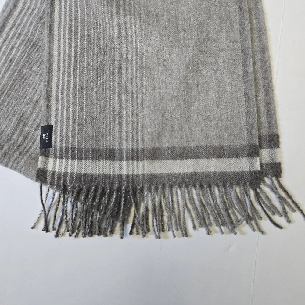 Tumi Baby Alpaca Scarf Gray Stripe Fringe 66